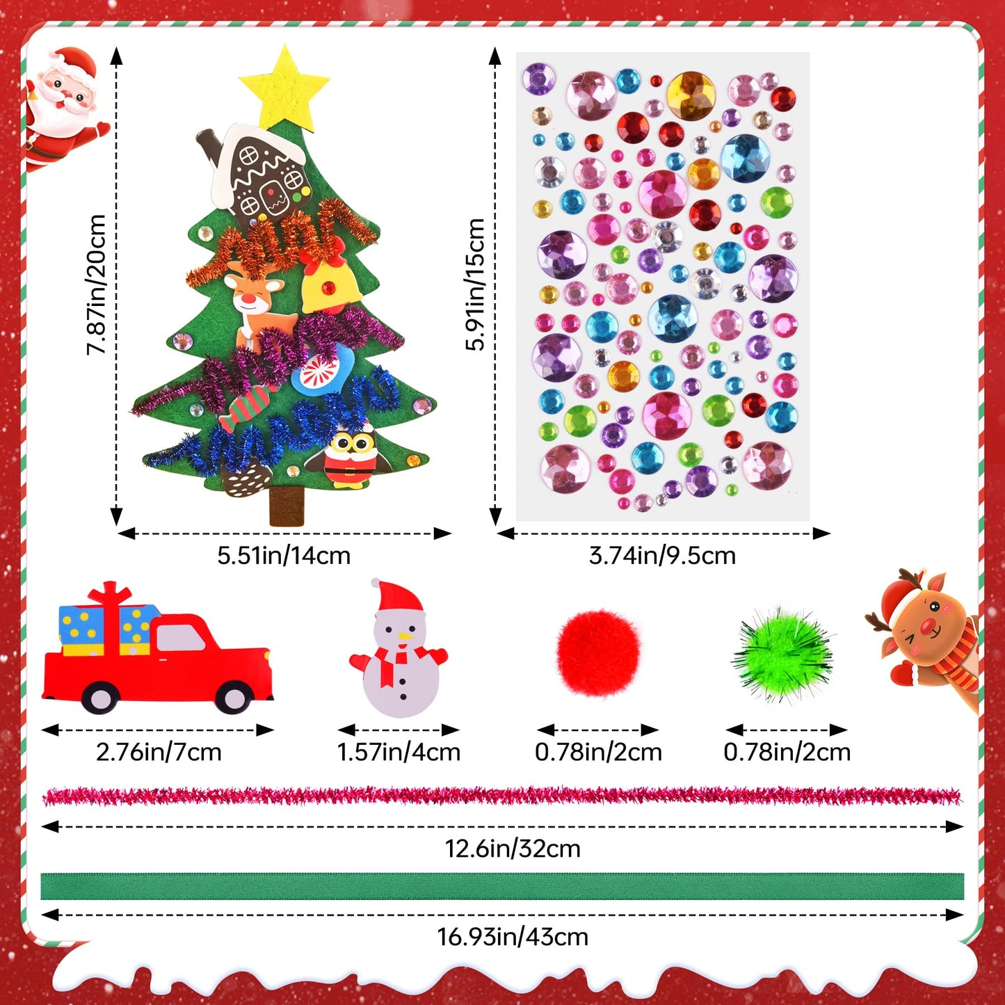 Ruicnte 24 Sets Christmas Tree Ornaments Crafts Kits for Kids,DIY Winter Christmas Craft Kit Pine Tree Snowman Snowflake Penguin Foam Xmas Sticker for Kid Holiday Classroom Activities Party Favors