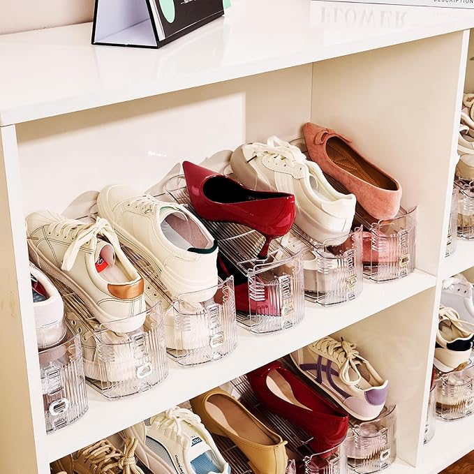 Adjustable Shoe Slots Organizer,8PACK Transparent Shoe Stackers Shoe Rack Holder Shoe Space Savers Double Layer Stack Shoe Racks for Closet Organization(Transparent)
