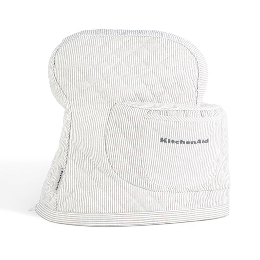 KITCHENAID Fitted Tilt-Head Stand Mixer Cover with Storage Pocket, Quilted 100% Cotton,14.4x18x10, Ticking Stripe Charcoal Grey