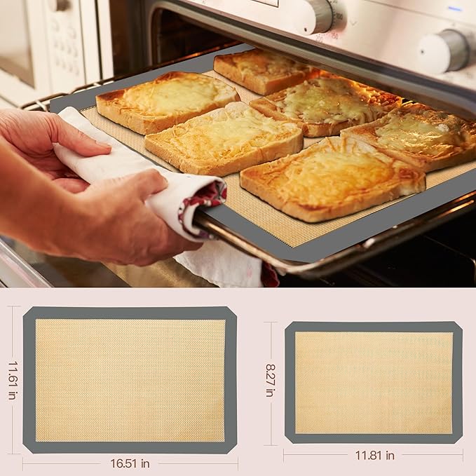 3-Pack Non-Stick Silicone Baking Mat, Food Safe Silicone Mats for Baking Cookies and Macarons - Silicone Baking Sheet(Gray)