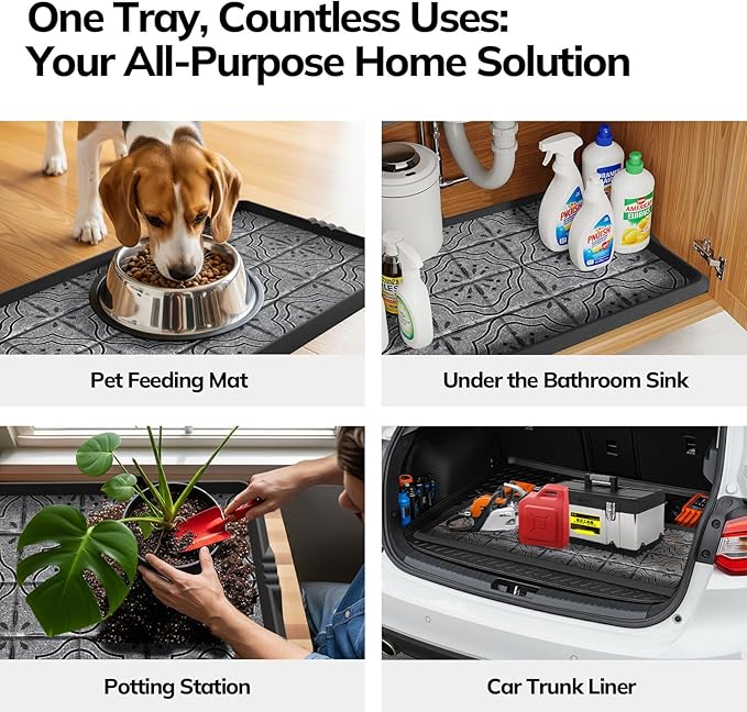 Mibao Boot-Tray Heavy Duty Rubber Shoe Mat with Lip Waterproof Shoe Tray for Entryway Indoor Outdoor Multi Use, Non-Slip Shoe Cleaning Shoe Storage with Artistic Prints, 16" x 27.5", Grey