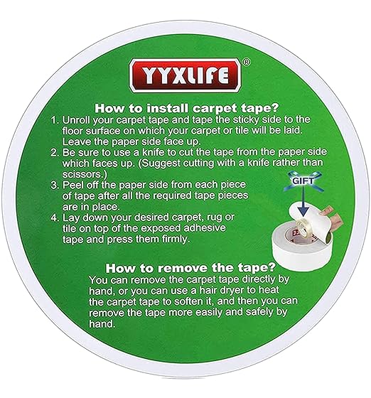 YYXLIFE Double Sided Removable Rug Tape - Carpet Adhesive for Hardwood Floors,Non Slip Anti Curling Floor Tape for Area Rugs,Mats,Carpets - No Residue Strong Hold for Tile, 2Inch x 10Yards,White