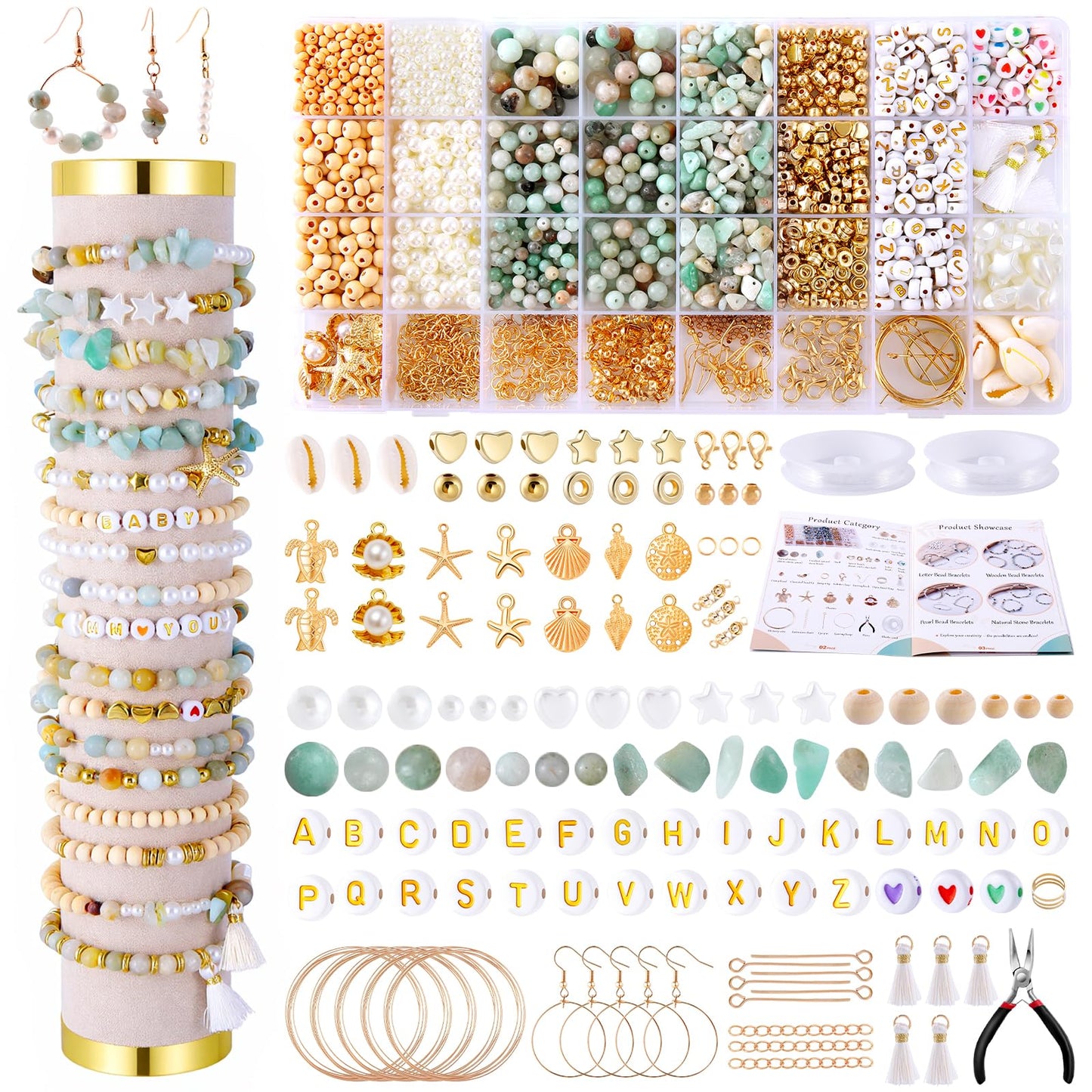 Wurosi 1927 PCS Jewelry Making Supplies Kit, Charm Bracelet Making Kit for Adults, Natural Stone Beads for Irregular Natural Stone, DIY Bracelet/Necklace/Earring/Rings