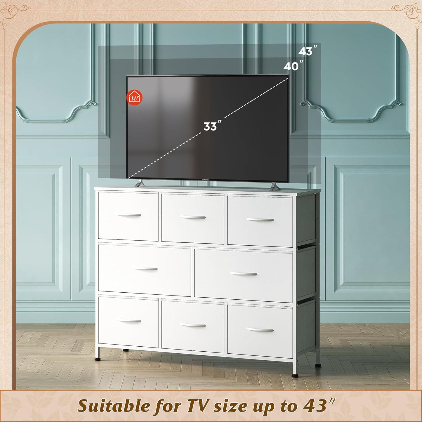 WLIVE 8 Drawer Dresser for Bedroom, Fabric White Dresser with Large Storage Drawer Unit for Entryway, Chest of Drawers for Living Room