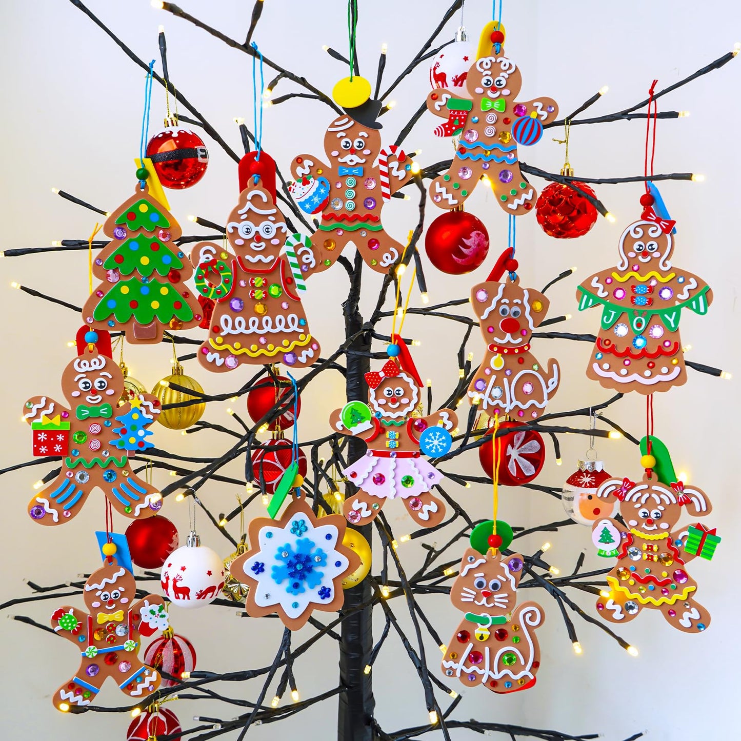 Winlyn 24 Sets 12 Designs Christmas Craft Kits Winter Crafts DIY Gingerbread Man Xmas Tree Ornaments Decorations Festive Foam Stickers Arts and Crafts Kids Holiday Classroom Activities Party Favors