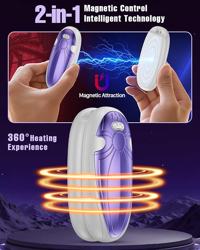 Hand Warmers Rechargerable 2 Pack - 14000mAh Electric AI Handwarmers with Charging Case, Magnetic 2 in 1 Pocket Heater, Gifts for Women/Men/Golf/Hunting/Travel/Camping Accessories