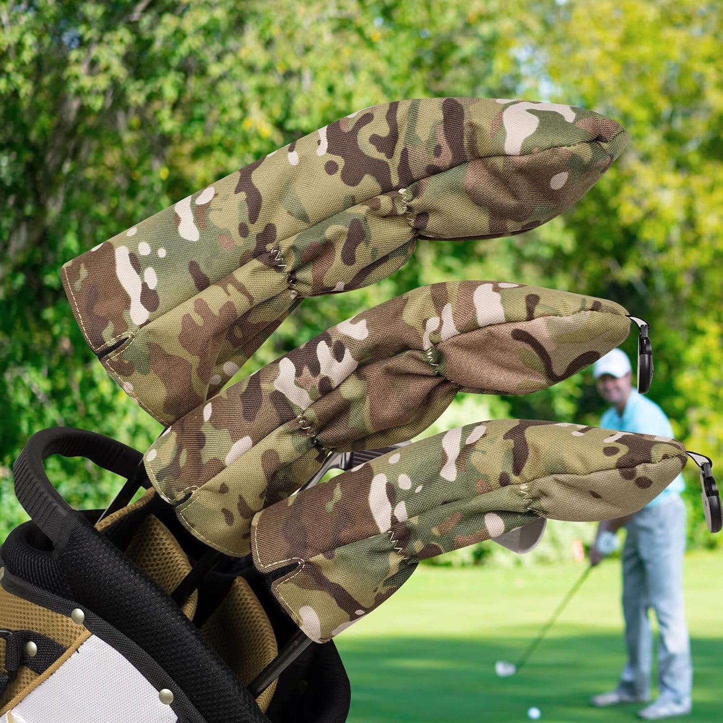 3 Pack Camouflage Golf Club Head Covers for Driver, Fairway Woods and Hybrid with Rotatable Number Tag