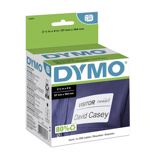 DYMO Authentic LW Name Badge Labels DYMO Labels for LabelWriter Printers White 2-1/4" x 4" 1 Roll of 250