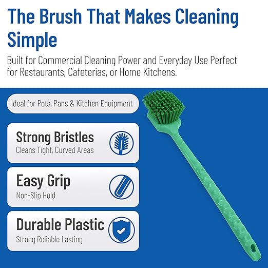 SPARTA 40501EC09 Plastic Large Scrub Brush, Kitchen Brush, Utility Brush With Long Handle For Cleaning, 20 Inches, Green