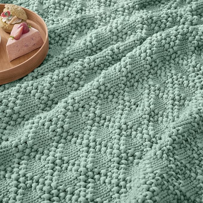 Knitted Weighted Blanket for Adult, Chunky Knit Weighted Throw for Sleep 36"*48" 3lbs, Cooling Breathable Heavy Blanket Machine Washable Blanket for Room Decor(HazeGreen)
