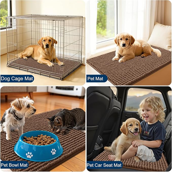OLANLY Dog Door Mat for Muddy Paws 44x32, Ultra Absorbent Chenille Mud Doormat, Non-Slip Washable and Dirt Trapping Doormat for Indoor Entryway, Quick-Dry Indoor Pet Bed Mats for Dogs, Mocha