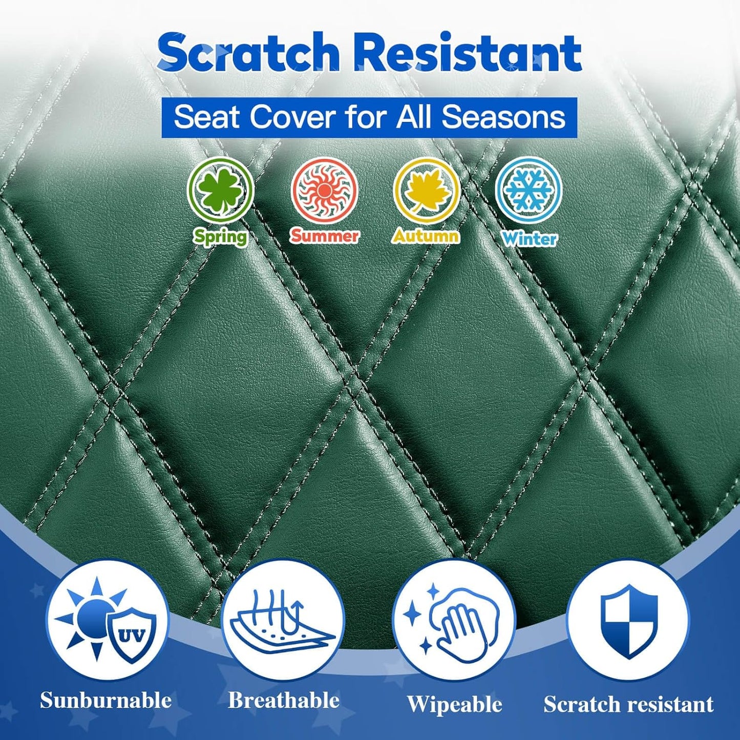 NOKINS 4PCS Golf Cart Seat Covers Kit, Front and Rear Seat Covers Fits YAMAHA/G29/Drive2 Standard Seat Cushion, Yamaha Vinyl Diamond Replacement Seat Covers, No Stapler (Dark Green&Black)