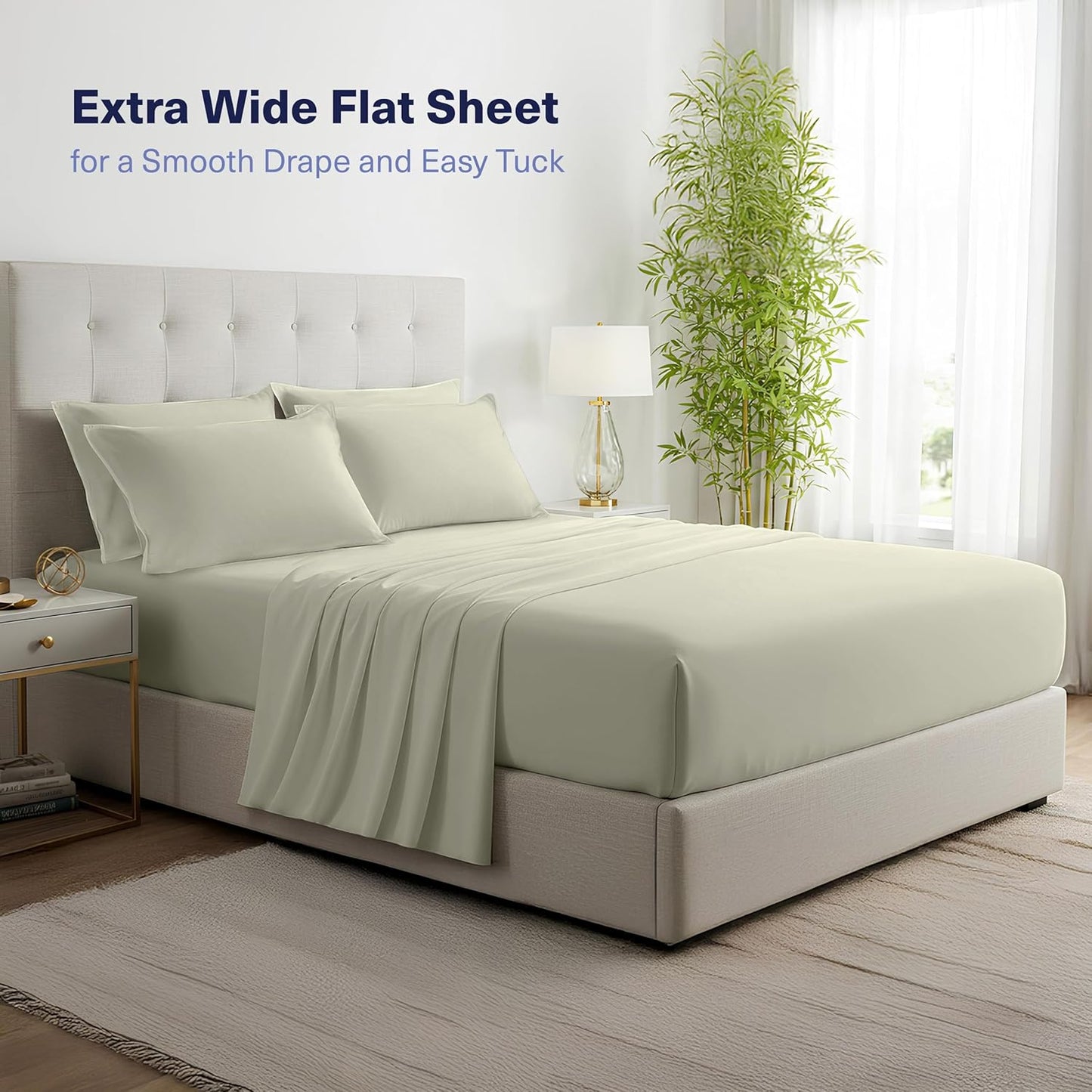 Kickoff Viscose Bamboo Sheets Full Size 4-pc 100% Organic Bamboo Viscose Bed Cooling Sheets Full Size Set Cool Bedding for hot Sleepers Sheet, Flat, Fitted, Pillowcases (Soft Sage, F)