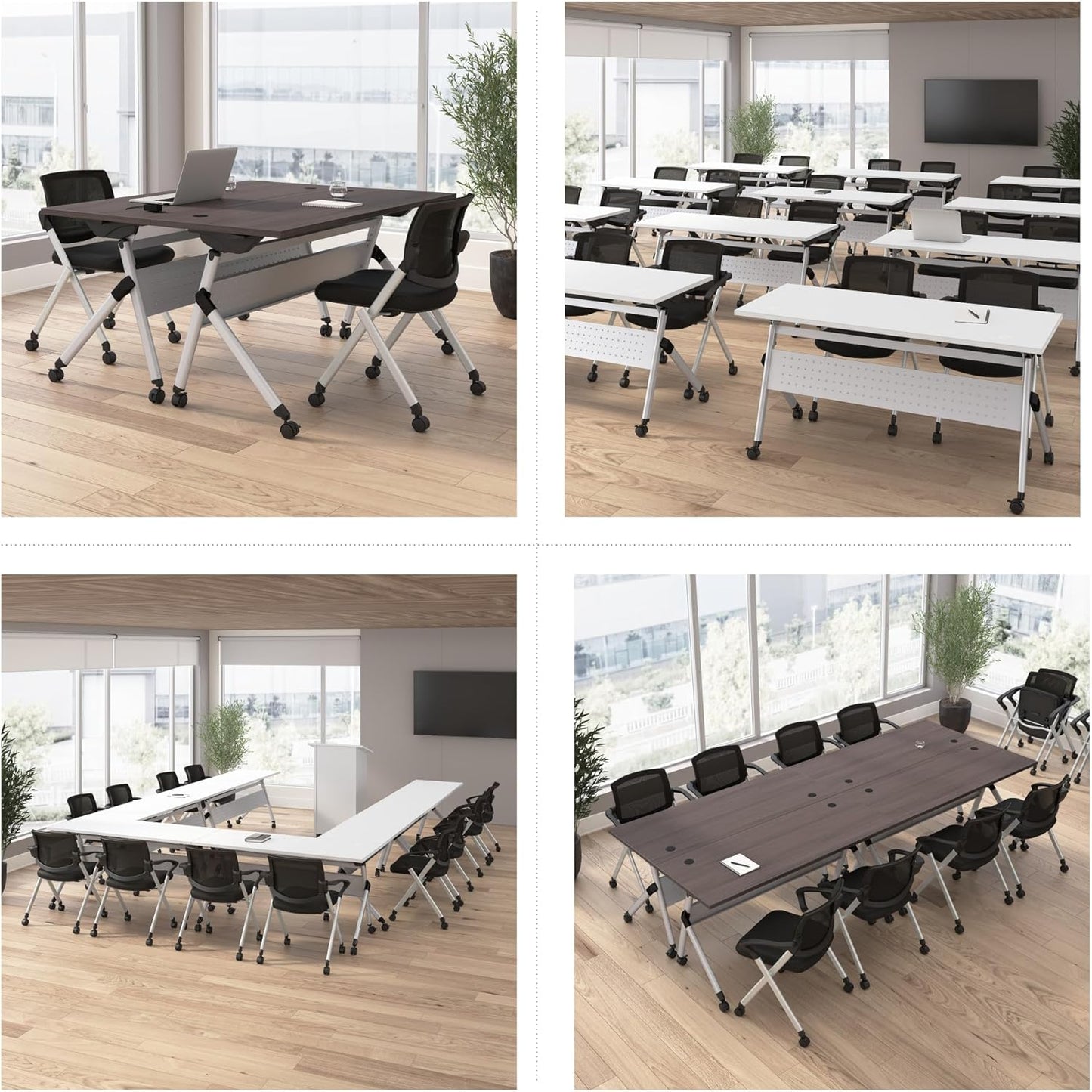 Bush Business Furniture Folding Training Table, 60 inch Desk, Commercial-Grade Bundle for Office or Classroom, Envision Collection, White