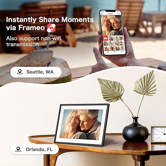 Digital Picture Frame, 10.1'' Frameo Digital Frame Wifi, 1280*800 HD Touch Screen, 32GB Memory, Wall Mountable Digital Photo Frame, Auto-Rotate, Share Instantly, Wedding, Birthday Gifts for Women, Mom