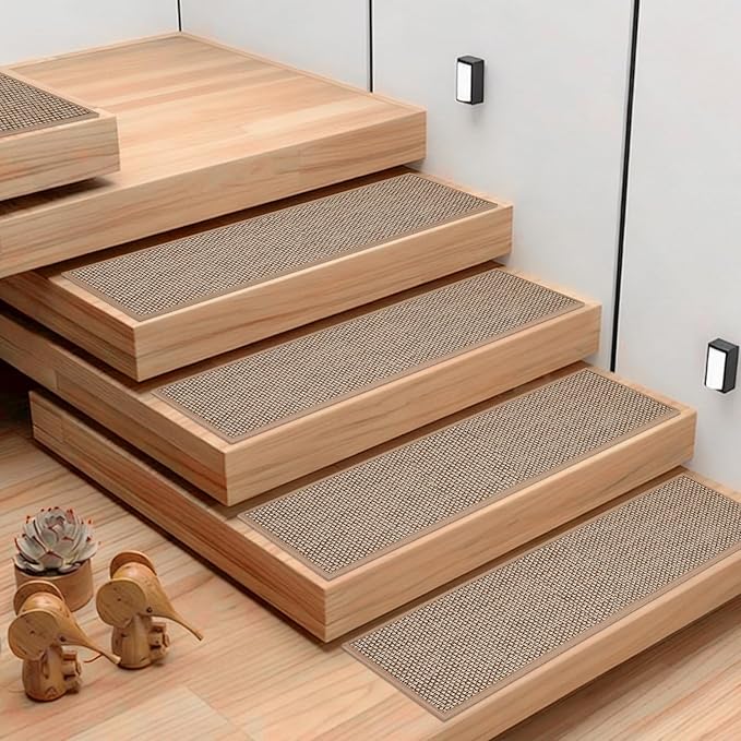Stair Treads for Wooden Steps, 4 Pack 8" X 30" Beige Stair Runner Carpet Indoor with Reusable TPE Adhesive Backing, Carpet Stair Treads for Kids Elders and Pets, Prevent Slipping on Stairs