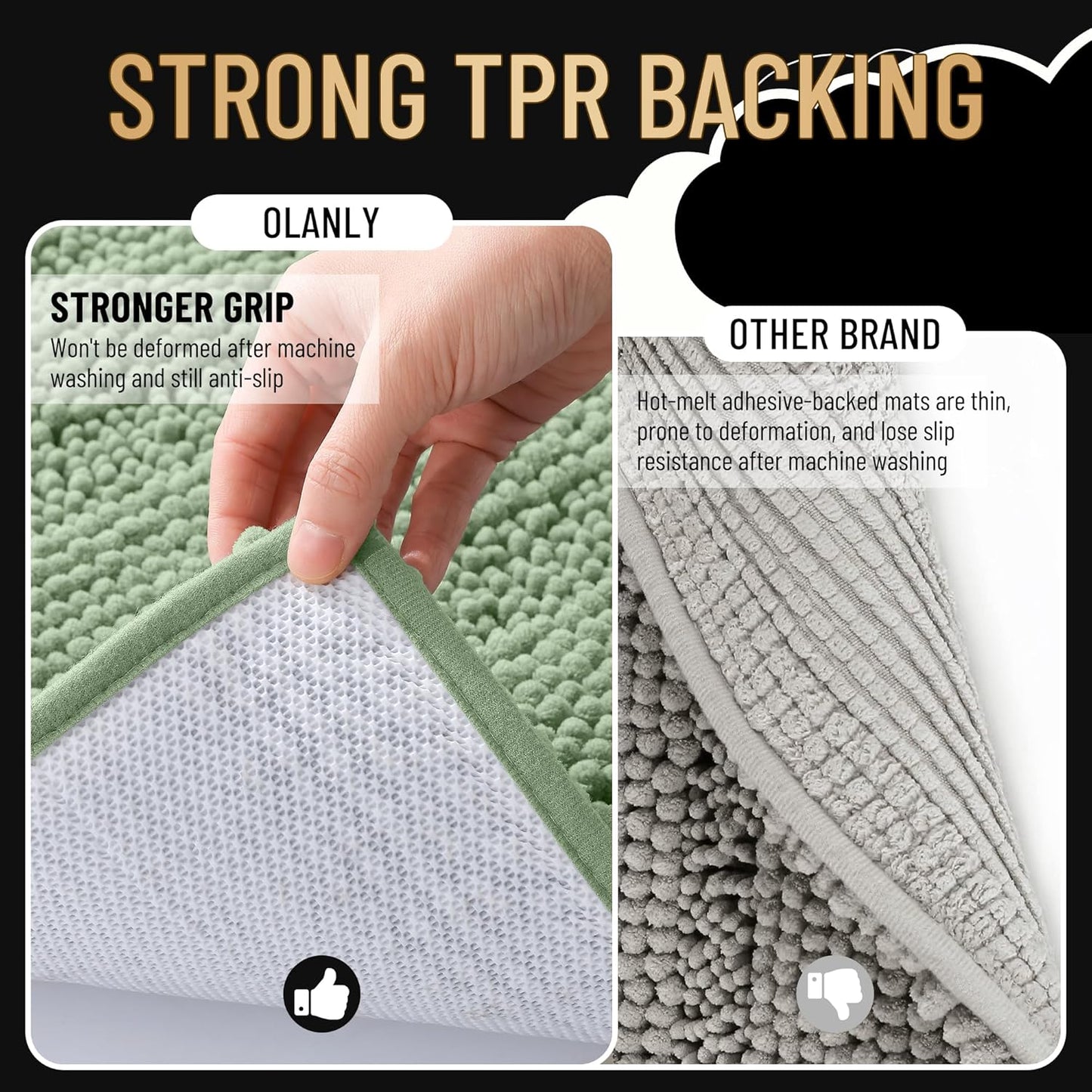 OLANLY Thick Bathroom Rugs 36x24, Extra Soft Absorbent Chenille Striped Bath Rugs, Rubber Backing, Machine Wash Dry, Bath Mats for Bathroom Floor, Tub and Shower, Home Decor Accessories, Sage Green