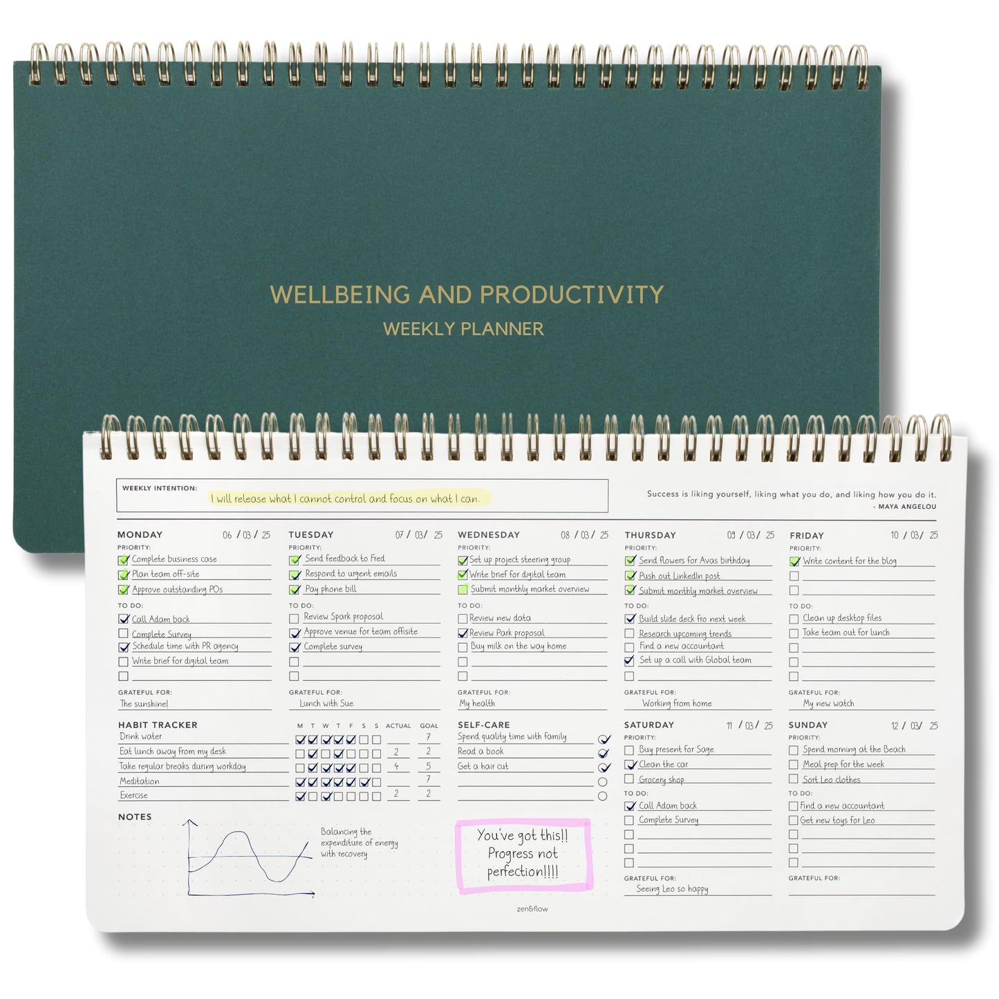Zen & Flow - Undated Weekly Planner, Dashboard Desk Pad, To Do List Notepad, Productivity, Habit Tracker, Desk Notepad, Dashboard Planner