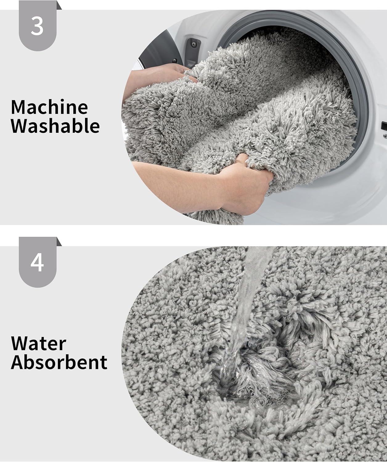 Grey Bathroom Rug 20x32 Non Slip Fluffy Bath Mat for Bathroom Floor Washable Plush Luxury Bath Rug for Tub Soft Shaggy Absorbent Shower Sink Mat