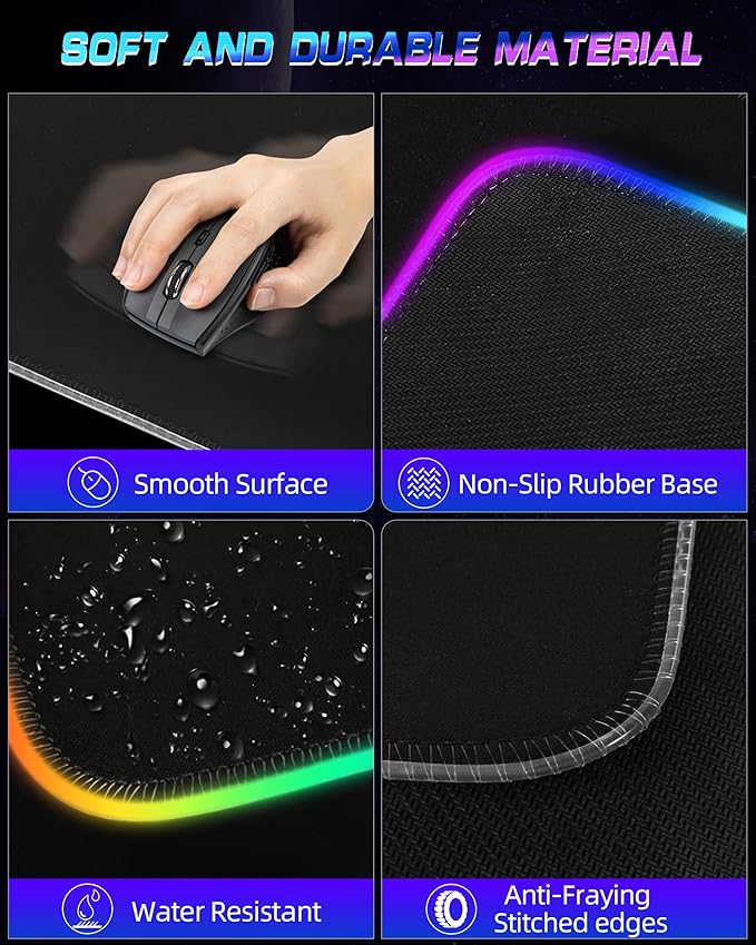 Wireless Charging RGB Gaming Mouse Pad 10W, 31.5"x11.8" Large Desk Mat, Led Mouse Pad, 9 Light Modes, Non-Slip Rubber Base, Waterproof Computer Keyboard Mat for Gaming Home Office, Black with Adapter