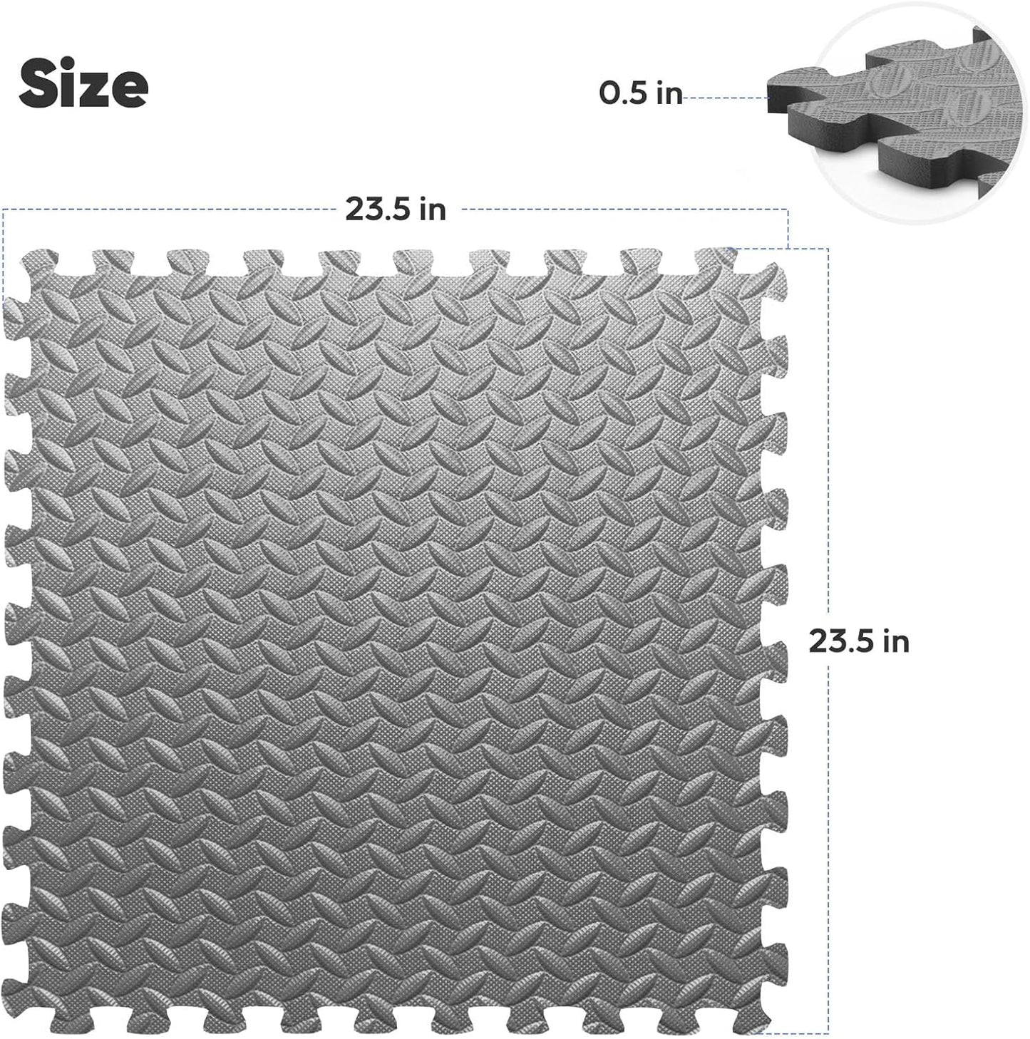 Home Gym Mat, Puzzle Exercise Mat, EVA Interlocking Foam Floor Tiles for Home Workout Equipment and Kids' Play Areas - Grey, 24 in x 24 in x ½ in - 12 Tiles (Grey, 12 Pack, 48 SQ FT)