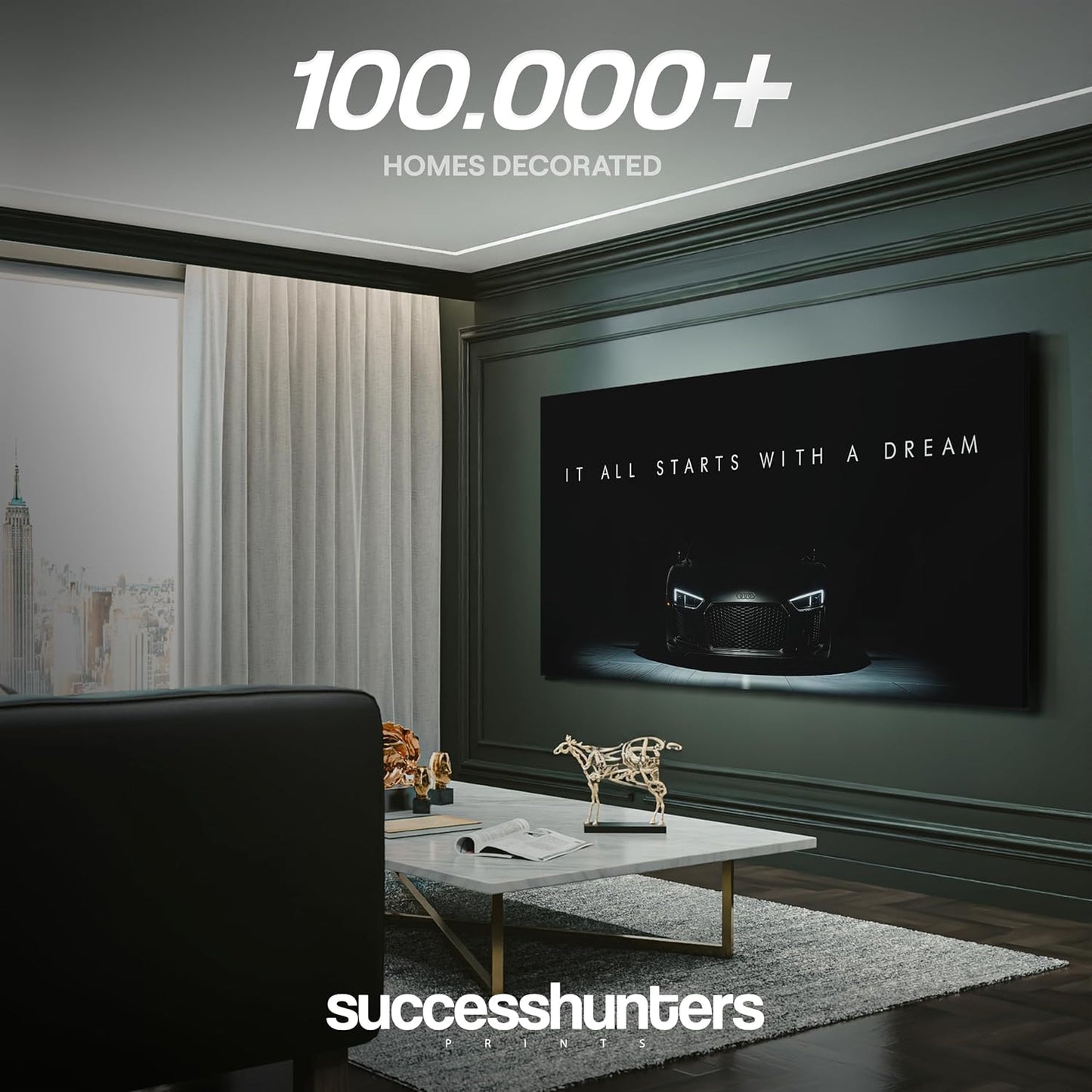 Motivational Wall Art for Office, Super Car Art Canvas, Inspirational Automotive Decor for Audi R8 Sportscar Lovers, Motivational Wall Decor for Office and Home, Car Poster (20" x 40" in)