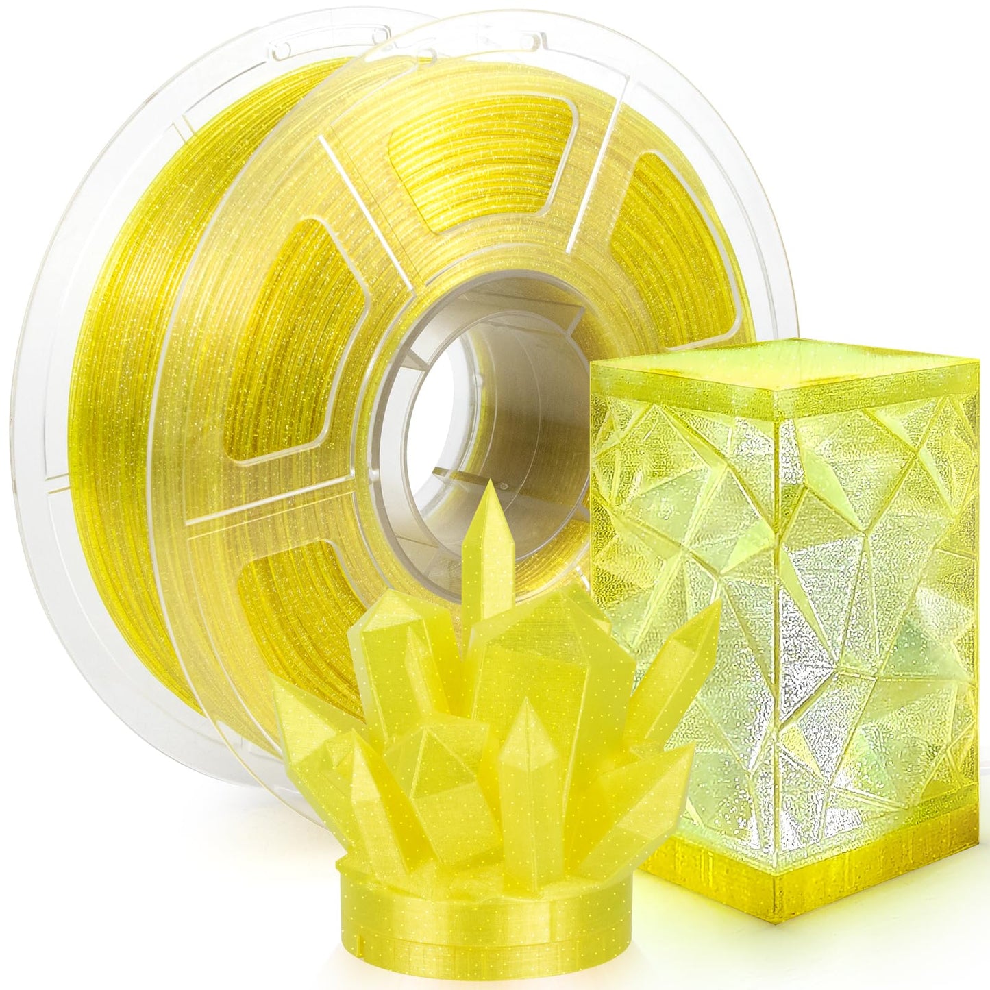 IEMAI Yellow Glitter PETG Filament 1.75mm 1kg, Sparkle Galaxy Transparent 3D Printer Filament 50-600mm/s Rapid Printing, Crystal