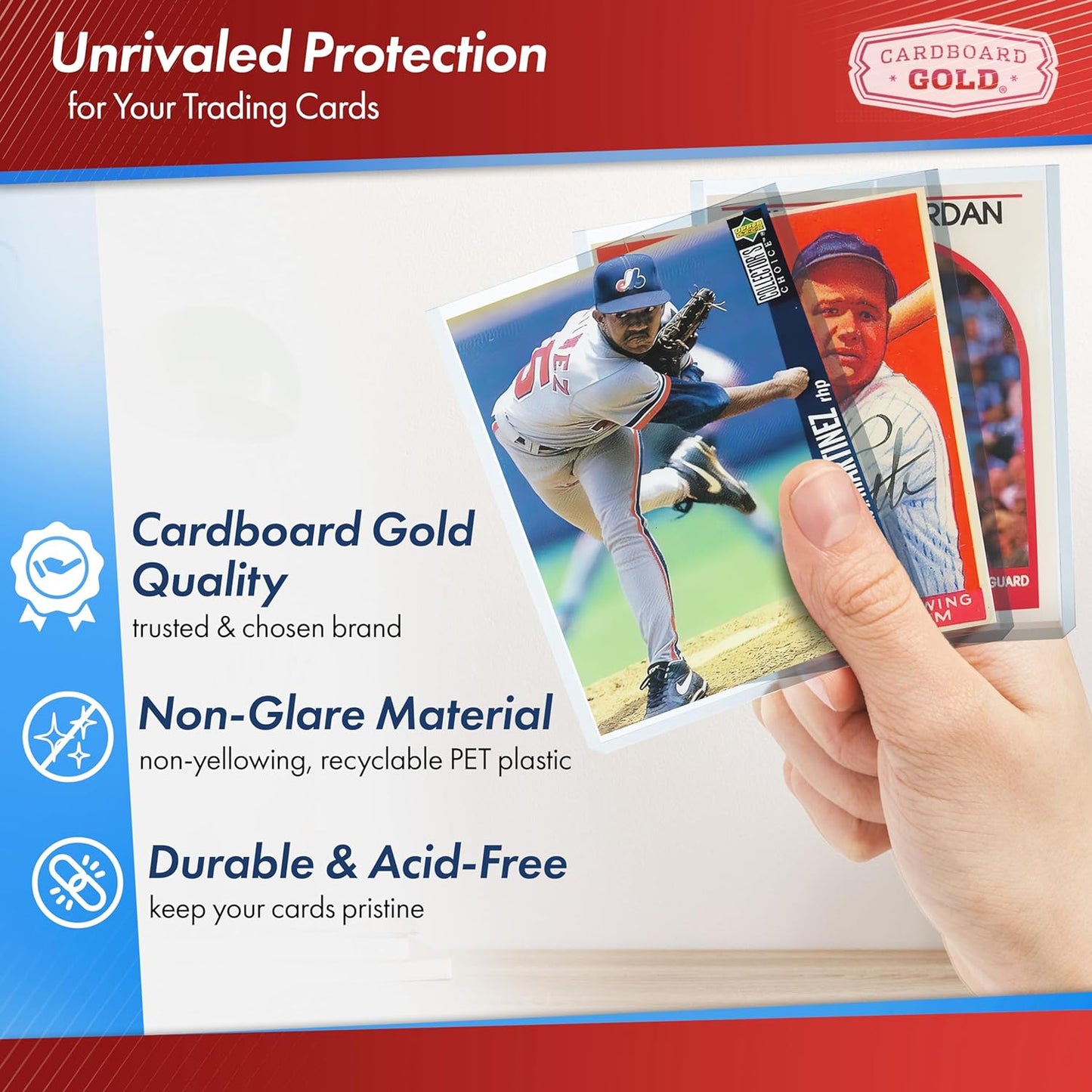 Cardboard Gold - 140pt Top Loaders for Cards - 200 Count - Premium 3x4 Inch Trading Card Toploaders - Protect Your Baseball and Sports Cards with These Crystal Clear Hard Plastic Sleeves Protectors