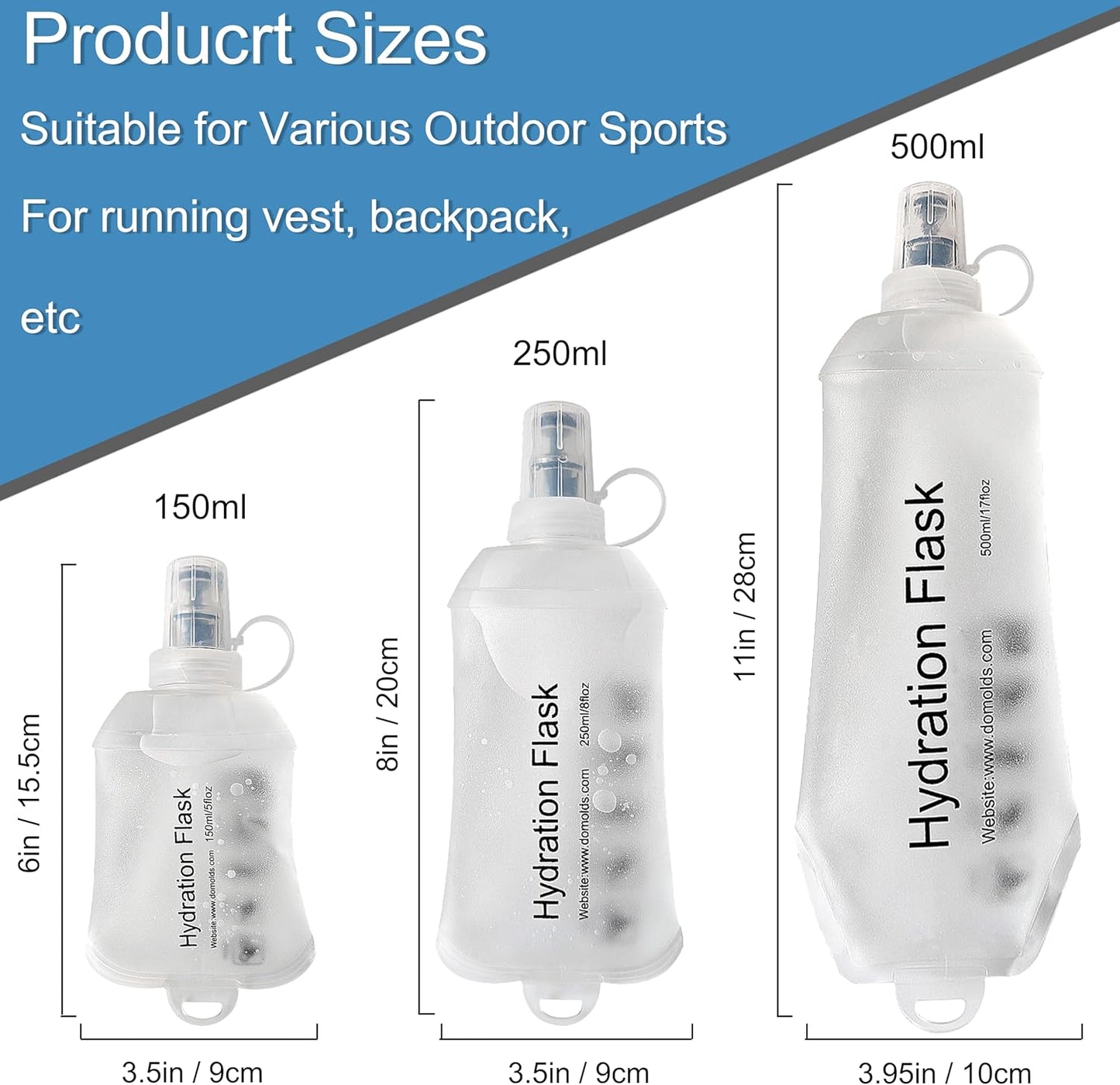 CLINTT 500ml Soft Flask, Foldable Running Water Bottle, TPU Folding Soft Water Flask, BPA-Free Collapsible Flask for Hydration Pack Running Vest, Cycling, Climbing, Hiking - 1Pcs, White
