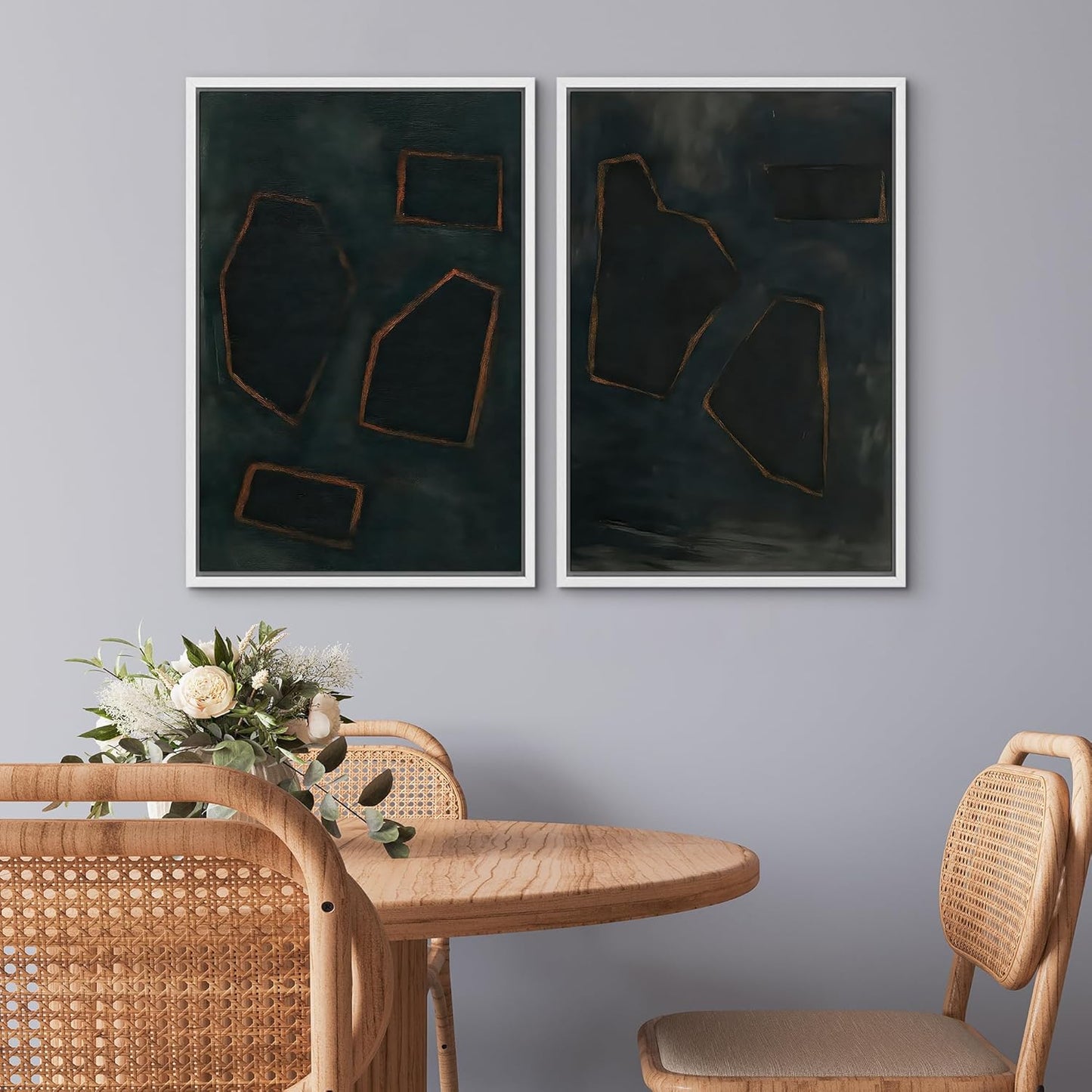 SIGNWIN Framed Wall Art Print Set Dark Geometric Abstract Modern Minimalist Shapes Illustrations Modern Art Rustic Relax/Calm Multicolor for Living Room, Bedroom, Office - 16"x24"x2 WHITE