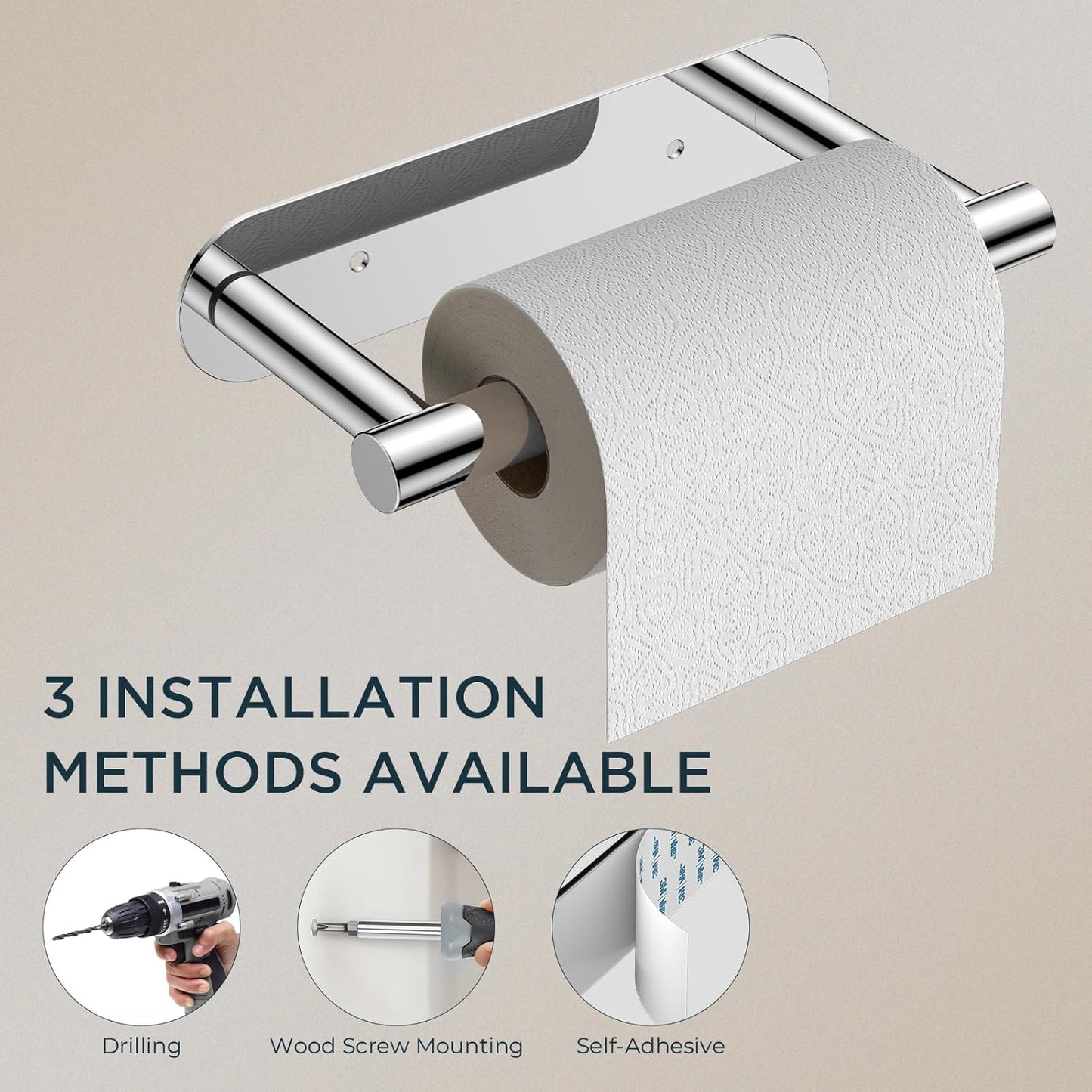 FORIOUS Toilet Paper Holder, Adhesive or Screw Wall Mount Pivoting Tissue Roll Holder for Bathroom, Stainless Steel Rust Proof Self Adhesive Toilet Paper Roll Holder no Drilling, Polished Chrome