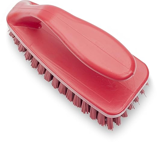 SPARTA Scrub Brush with Iron Shaped Handle and Stiff Bristles, Heavy Duty Scrubber Brush for Kitchen, Bathroom, Shower, Tile, Sink, Carpet and Bakepans, Polypropylene, 6 Inches, Red