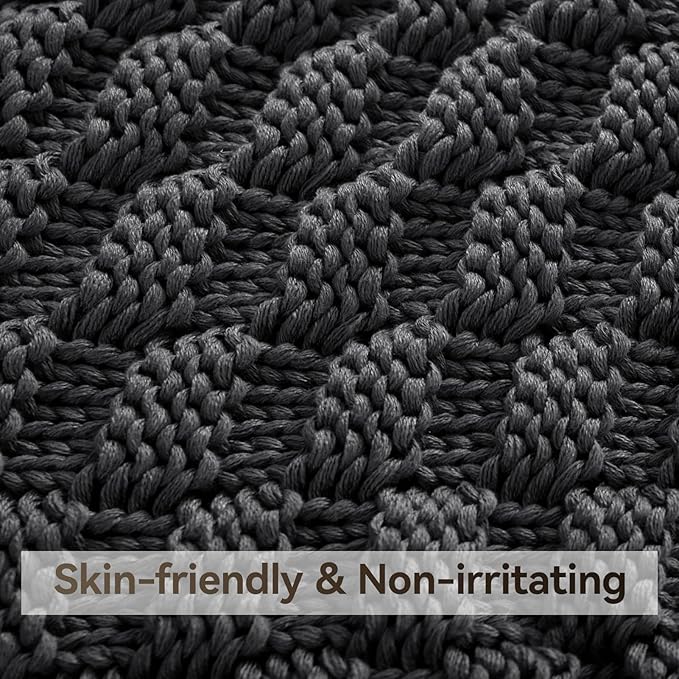 Knitted Weighted Blanket for Adult, No Beads Heavy Blanket 60” x 80'' 20lbs, Breathable Chunky Knit Blanket, Cooling Weighted Blanket for Hot Sleepers, Christmas Home Decor (Dark Grey)
