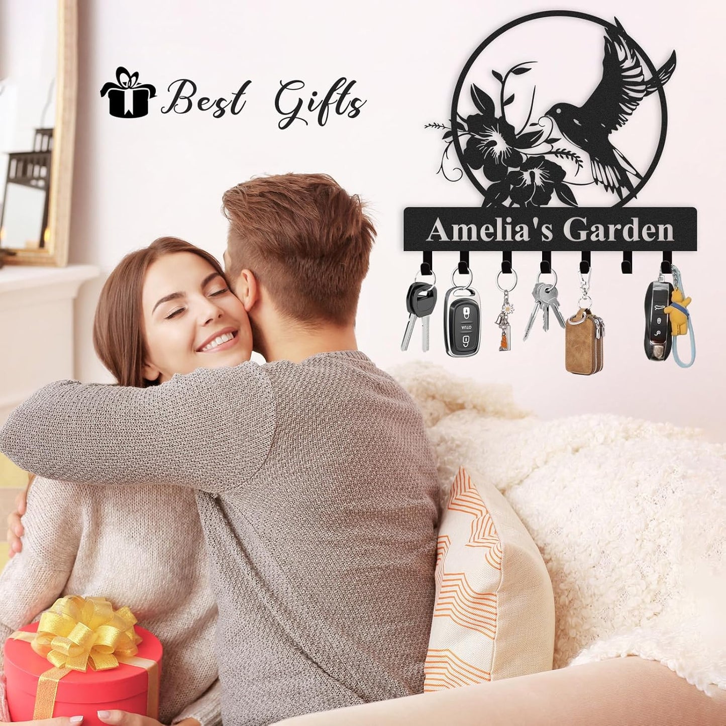 Personalized Key Holder for Wall, Custom Metal Key Holder Wall Mount with Bird Design, Key Hanger Coat Rack, Wall Metal Decor for Living Room Entryway Farmhouse Office, Home Decor