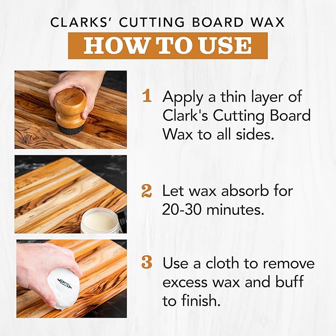 CLARK'S Food Grade Mineral Oil (12oz) and Carnauba Wax (6oz) Set - 100% Natural Butcher Block Oil and Cutting Board Wax - Food Safe Beeswax and Wood Cutting Board Oil with Orange & Lemon Extract