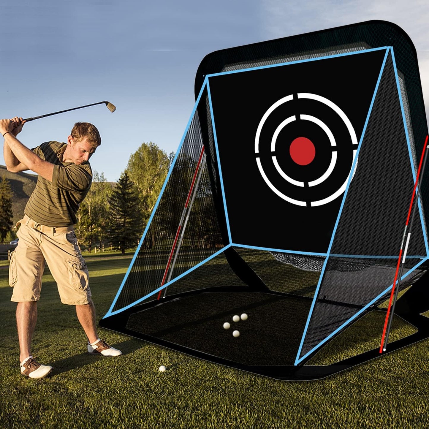 Pop Up Golf Net - 8x7x7ft Heavy Duty Portable Driving Hitting Practice Equipment for Backyard Indoor Outdoor with Target & Carry Bag