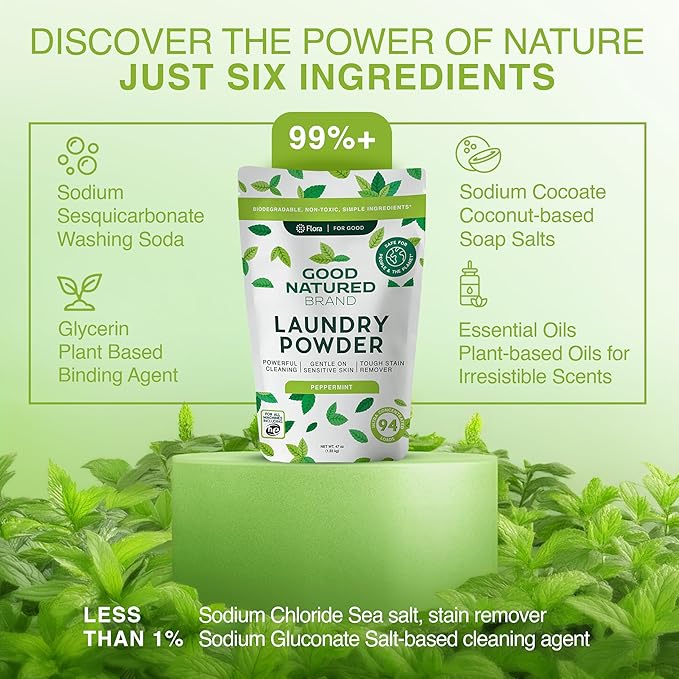 Good Natured Brand | Laundry Bundle | Carpet Freshener Lemon & Eucalyptus 47oz | Pet-Friendly Carpet Deodorizer | Laundry Powder Peppermint 47oz | Hypoallergenic Laundry Powder 94 Loads