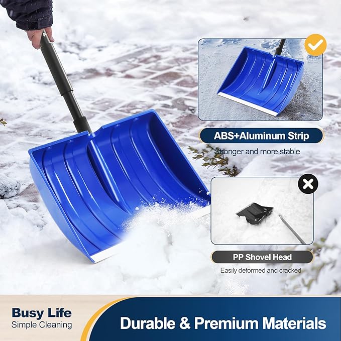 Yocada Snow Shovel for Driveway Home Garage Snow Removal 55 inch Long with D-Grip Handle Aluminum Strip Large Capacity Shovel for Garden Car Camping Outdoor