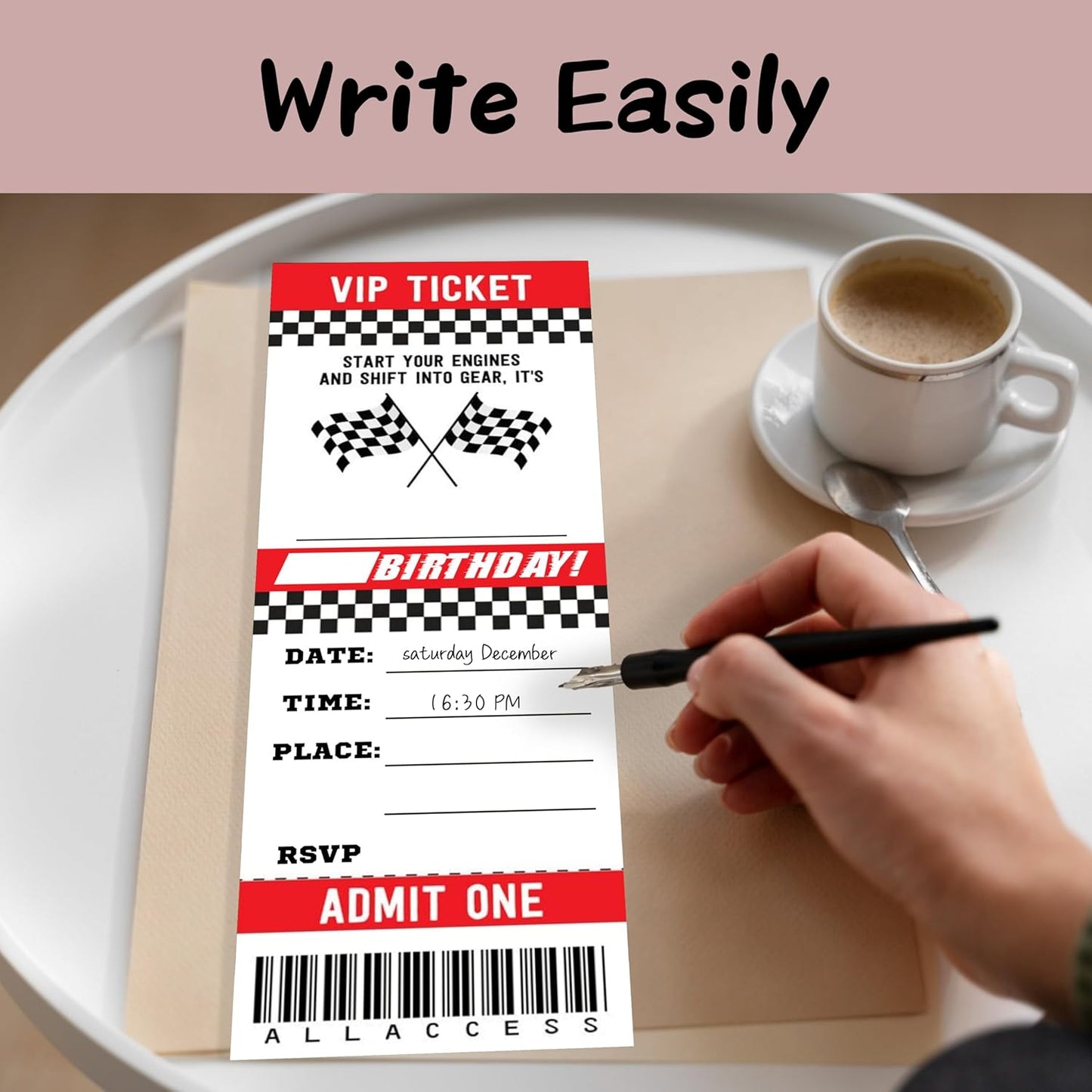 Start Your Engines Birthday Invitation with Envelopes-20 Racing Ticket Invite Cards for Racing Lovers Boys-Black and Red Birthday Cards-Party Favor & Supplies (3×8 inch)-A29
