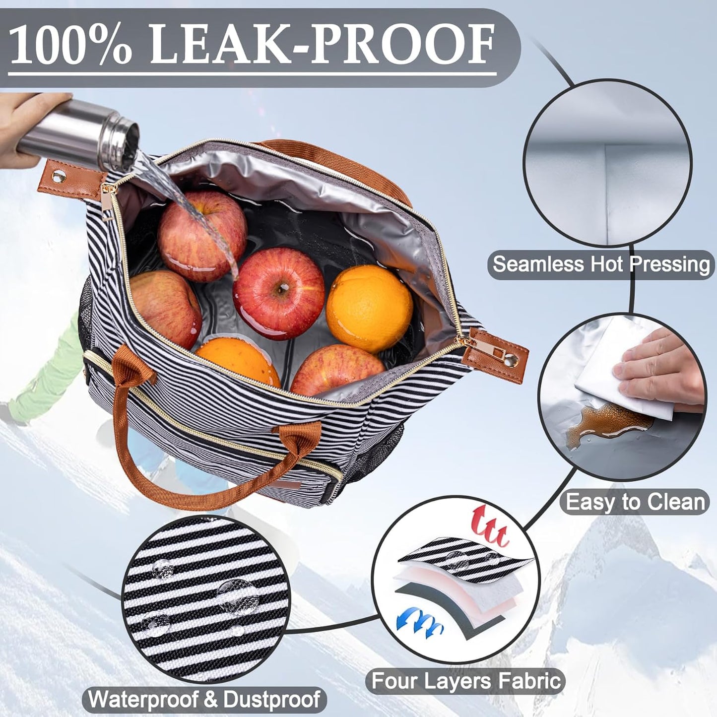 TuErCao Lunch Bag Women Insulated Lunch Box for Work Leakproof Soft Cooler for Picnic Travel Road Trips, Loncheras para Mujer Adult, Stripes