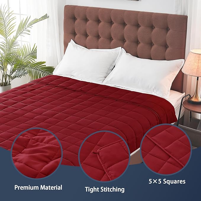 yescool Weighted Blanket for Adults (17 lbs, 60" x 80", Red) Cooling Heavy Blanket for Sleeping Perfect for 110-130 lbs, Queen Size Breathable Blanket with Premium Glass Bead, Machine Washable