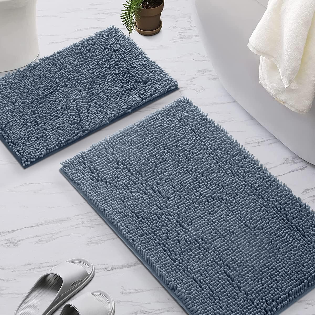 SONORO KATE Bathroom Rug,Non-Slip Bath Mat,Soft Cozy Shaggy Thick Bath Rugs for Bathroom,Plush Rugs for Bathtubs,Water Absorbent Rain Showers and Under The Sink (Lake Blue, 36" x 24" Plus 32" x 20")