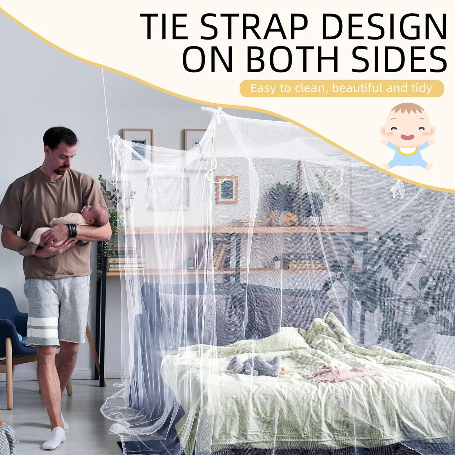 4 Corners Mosquito Net for Mosquiteros para Camas Bed Canopies Netting Bed Drapes Rectangular Mosquito Mesh for Camping Home Outdoor Travel (White,L75 X W59 X H67 Inch,Opening)