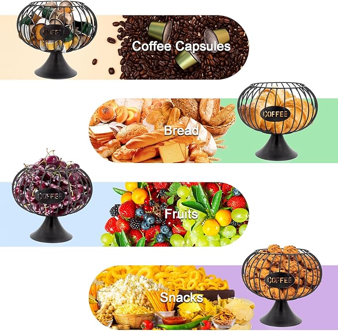 Bokelai Large Capacity Coffee Pod Holder for Countertop K Cup Organizer Metal Storage Basket for Keuring Pods K Cup Storage for Capsule Creamer Coffee Bar Decor Black