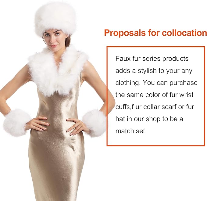 LA CARRIE Women's Faux Fur Hat for Winter with Stretch Cossack Russian Style White Warm Cap