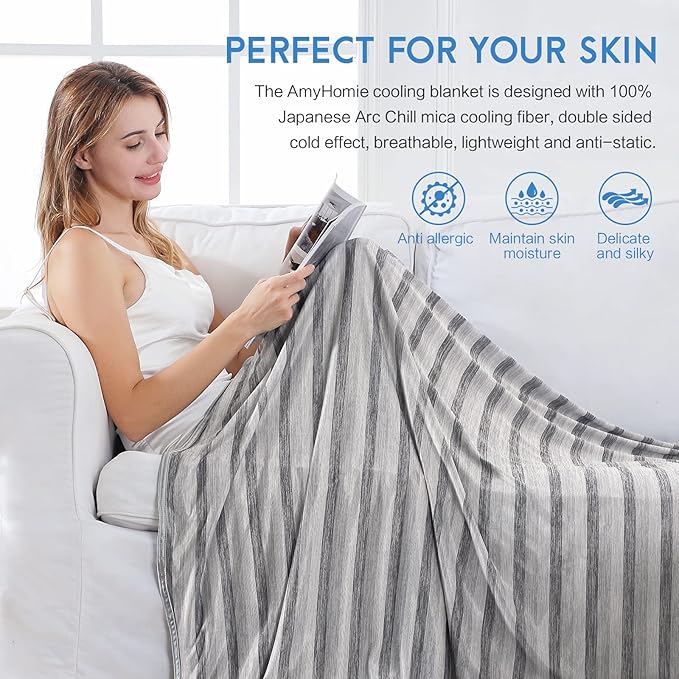 AmyHomie Cooling Blanket,90"x90"Queen Size,Summer Blankets with Double Sided Cold Effect, Arc-Chill Q-Max>0.5 Cool Fiber, Breathable Lightweight Blankets for Hot Sleepers Night Sweats