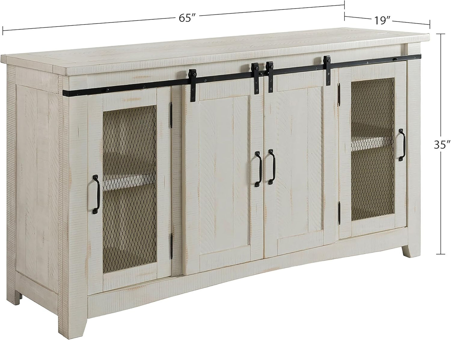 Martin Svensson Home Rustic 65” Solid Wood TV Stand with Storage, All Antique White