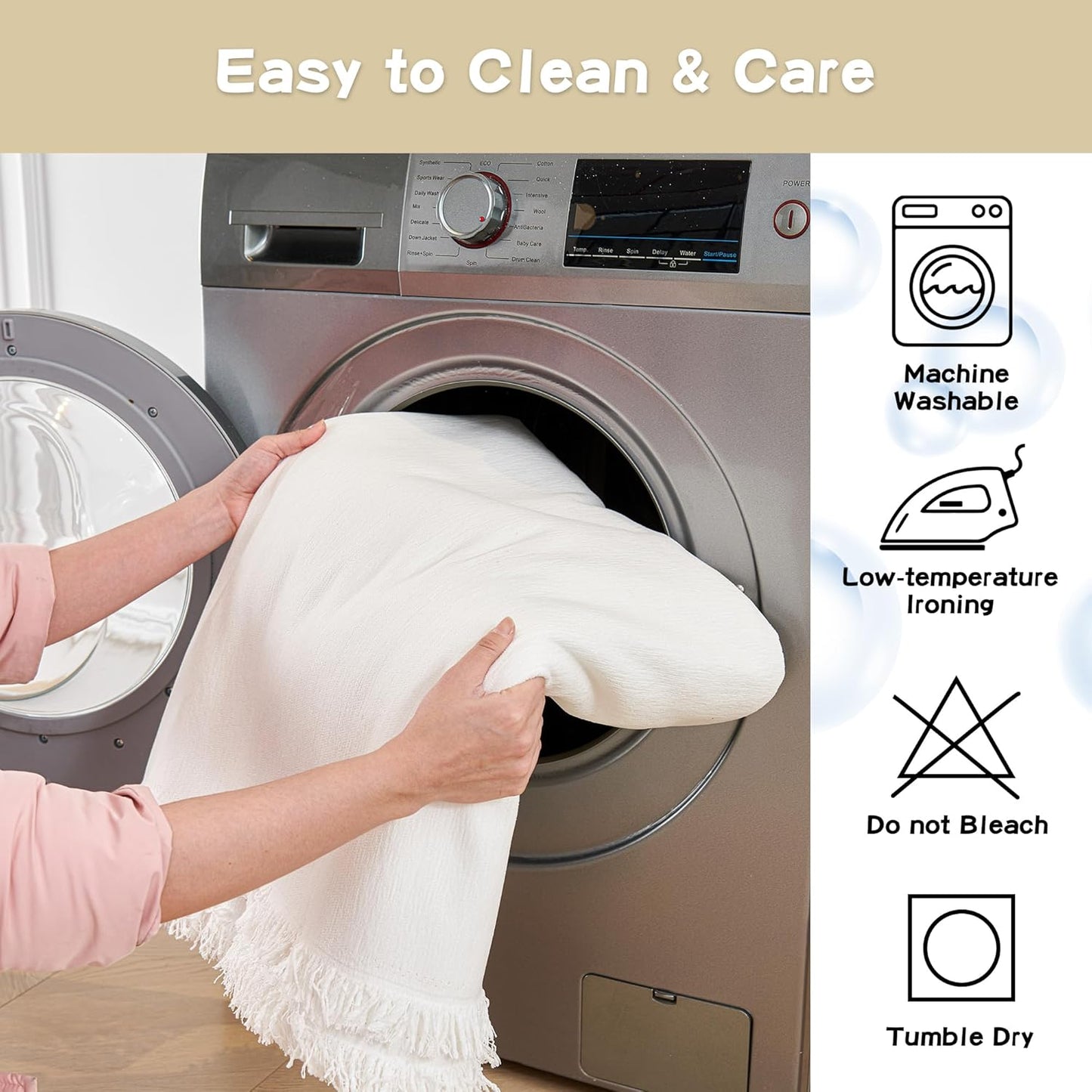 MYSKY HOME Couch Covers for Pets Thick Chenille White Cream Sofa Slipcover with Tassel Non Slip Soft Couch Sofa Cover, Washable Furniture Protector Sofa Slipcover with Tassel for Kids, Dogs, 91"x118"