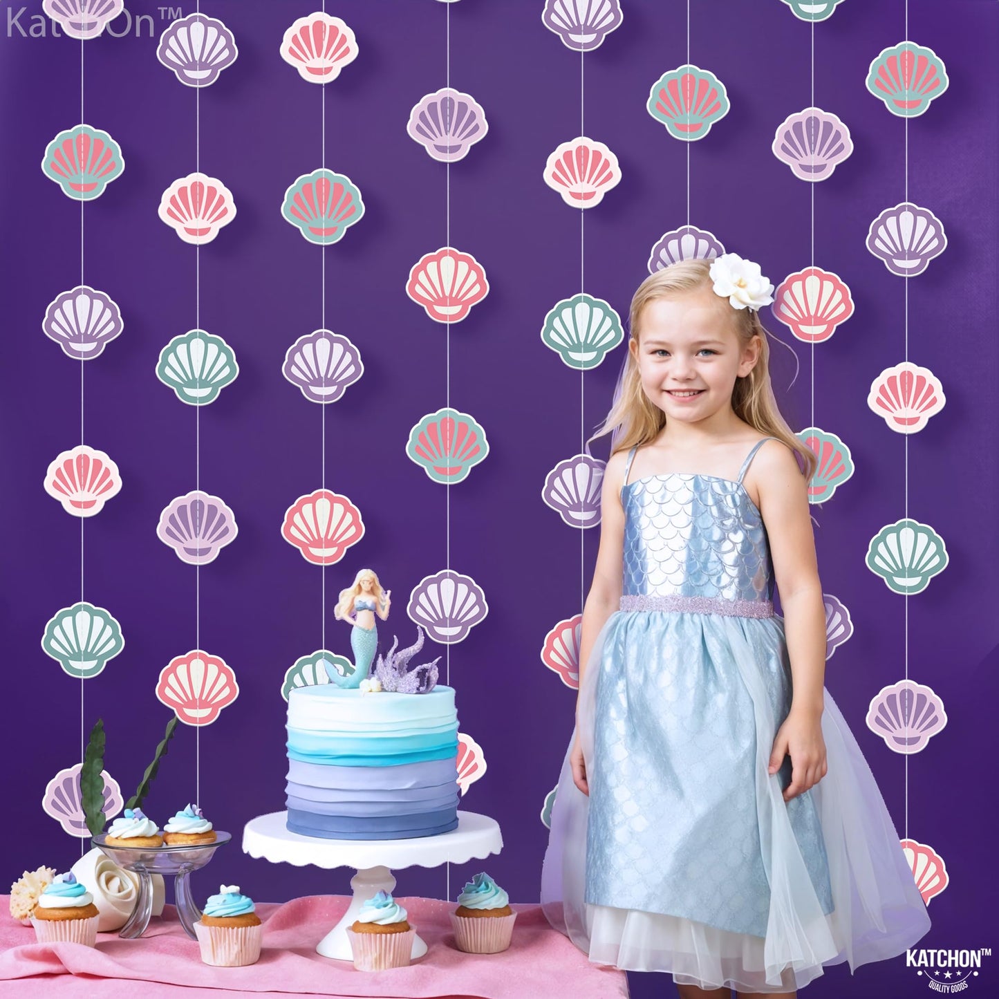 KatchOn, Seashell Banner Garland - 6.5 Feet, 8 Strings | Seashell Under The Sea garland, Under The Sea Party Decorations | Mermaid Garland, Mermaid Birthday Decorations, Ocean Themed Party Decorations