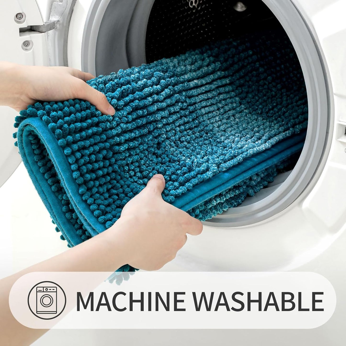 Gibelle Long Bathroom Rugs, Luxury Chenille Bath Mat, Small Non Slip Shower Rug and Bath Room Floor Mats, Machine Washable, Quick Dry Bathmat, Soft Cozy Plush Rug for Tub, 20" x 47", Teal
